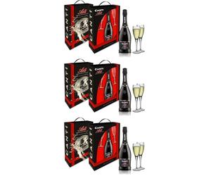 Canti - ASTI D.O.C.G. Millesimato, Spumante White Sparkling Wine, Moscato d'Asti 7%, Gift Pack with Two Glasses, Italian Grape Variety from Piemonte, Fruity and Aromatic Taste, 1x750 ml (Pack of 3)