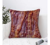 Cantidelli 3D Funny Realistic Food Fried Bacon Decorative Throw Pillow Covers Soft Velvet Throw Pillowcases Home Decor Living Room Cushion Case for Bed Couch Car 18"X18" Creative Gift