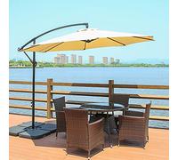 Cantilever Garden Banana Parasol Patio Sun Shade, w/Crank Cross Base Hanging Offset Umbrella Frame, 3 meters,Beige