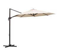 Outsunny 3M Cantilever Parasol, Hanging Garden Umbrella Sun Shade with 360° Rotation, Aluminium Frame, Cross Base, Hand Crank, Beige - Beige - Φ2.95 x 2.5H (M)