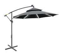 Cantilever Parasol 3m Black Metal Square 295x295cm Solar LED Crank Handle Lights