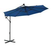 Cantilever Umbrella 300cm Azure Fabric & Metal Pole Solar LED 24 Lights Tilt Sun