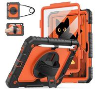 Cantis Case for iPad 11-inch (A16) 2025/ iPad 10th Generation 2022 (10.9 inch) with Screen Protector, iPad 11th Case with 360 Degree Rotating Stand/Shoulder Strap/Pencil Holder, Black+Orange