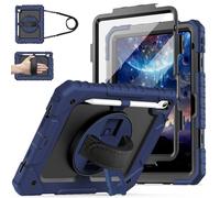 Cantis Case for iPad 11-inch (A16) 2025/iPad 10th Generation 2022 (10.9 inch) with Screen Protector, iPad Case with 360 Degree Rotating Stand/Shoulder Strap/Pencil Holder, Navy Blue