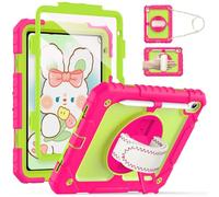 Cantis Case for iPad (A16) 11th Generation 11 inch 2025, iPad 10th Generation 10.9 inch 2022 with Screen Protector/ 360 Degree Rotating Stand/Shoulder Strap/Pencil Holder, Hot Pink+Green