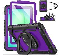 Cantis Case for Samsung Galaxy Tab A11 Plus 11 Inch 2026 (SM-X230/X236/X238), Shockproof Case for Tab A11+ with Screen Protector/Rotating Stand/Pen Holder/Shoulder Strap, Black+Darkpurple