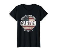 Canton Georgia, Vintage American Flag Value Graphic T-Shirt, Women, Black, S