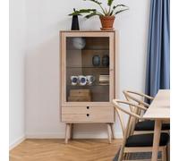 canton wooden display cabinet with 1 door 2 drawers in white oak