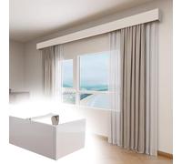 Cantonnière murale décorative extra longue blanche de 5,5 m (18 pi) avec caisson, corniche et déflecteur pour rideaux sans rails, idéale pour une décoration intérieure élégante.