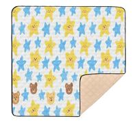 Cantoon Blue Yellow Stars Cute Bears Large Stylish Baby Gym Play mat for Indoor Outdoor Portable Foldable Padded Baby Mat for Newborns Babies Infants Toddlers, 50'' x 50''