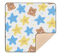 Cantoon Blue Yellow Stars Cute Bears Large Stylish Baby Play Mat for Floor Washable Infant Play Activity Mat for Babies Infants Toddlers, 50'' x 50''