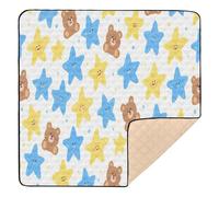 Cantoon Blue Yellow Stars Cute Bears Soft Thick Baby Play Tummy Time Mat for Indoor Outdoor Lightweight Foldable Playroom Activity Mat for Babies Infants Toddlers, 50'' x 50''