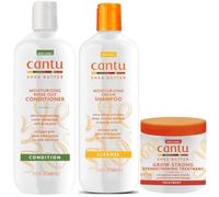 Cantu Hair Care Bundle (3 Pack) Featuring shea Moisturizing Cream Shampoo (1), Moisturizing Rinse Out Conditioner (1) and Grow Strong Strengthening Treatment (1)