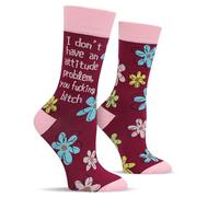 Cantustime Funny Socks for Women Teenage Girls - I DON'T HAVE AN ATTITUDE PROBLEM Sock Valentines Day Novelty Gifts for Girlfriend Crazy Flower Socks - Birthday Fun Gifts Christmas Stocking