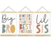 CanvaCrafted "Big Bro & Lil Sis Siblings-Themed Wall Art Prints Hanger Poster Banner Wood Framed Hanging Painting, Play Room Essentials & Bedroom Decor, Educational Family Posters 12"x16"x3
