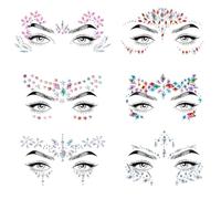 Canvalite 6 Pcs Face Gems for Women Festival, Rhinestone Face Jewels Temporary Tattoos, Festival Accessories for Halloween Christmas Birthday Carnival Party