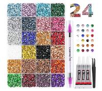 Canvalite Resin Bedazzling Kit Rhinestones for Crafting with 3Pcs B7000 Jewelry Glue, 24 Colors Silverback Bulk 4mm SS20 Flatback Bedazzle Beads, Clothing Tumblers Mugs Shoes Fabric Decor Nail Art