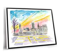 Canvas Abstract Wall Art,Farmhouse Decor For Bedroom,Aberdeen Scotland Street Scene At Sunset Wall Decoration Edition Fine Art Print Watercolor Prints Painting,12x16 Inch UnFramed Wall Art