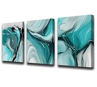 Canvas Abstract Wall Art - Teal Watercolor Set of 3, 12x16 Inch, Living Room, Bedroom, Bathroom, Kitchen, Home Decor