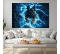 Canvas Animal Belgian Malinois Blue Lightning Posters Bedroom 140 x 70 cm Wall Art for Boys Room Office, Canvas Art Prints Painting Artwork for Teen Kids Men Room Home Decoration
