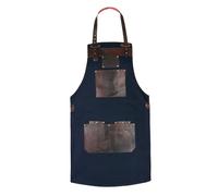 Canvas Apron with Leather Pockets & Holders - Chefs, Bakers, Butchers, BBQ - Durable, Stylish, Adjustable - Green, Tan, Blue, Black.. (Blue)
