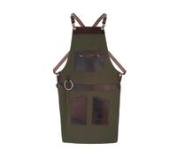 Canvas Apron with Zip Leather pocket Butcher, Cook, BBQ Grill, Chef, Woodwork, Apron (Green with Brown Pockets)