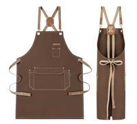 Canvas Aprons for Women Men, Brown Chef Apron with Pockets and Adjustable Strap, Unisex Waterproof Work Apron for Garden Restaurant Bar Cafes Kitchen Cooking Baking Painting Butchers Pottery Art