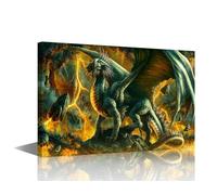 Canvas Art Dragon Wall Art Set Dragons and Warriors Picture Prints on Canvas Modern Wall Paintings for Bedroom Living Room Giclee Artwork Framed Gallery-Wrapped Ready to Hang 24x16 in