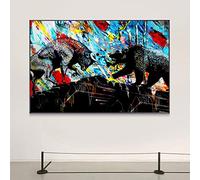 Canvas Art Painting Graffiti Wall Street Bull Vs Bear Painting Style Finance Stock Market Posters Prints Home Office Room Decor 21X30Cm No Frame