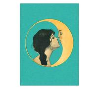 Canvas Art Print Vintage Girl Kissing Moon Man in the Moon Art Antique Moon Face Wall Art Poster Picture Canvas Painting 70x100cm(28x39in) Frameless