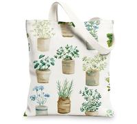Canvas Art Tote Bags, Vintage Plant Pattern Reusable Grocery Bags, Lightweight Washable Canvas Shoulder Bags for, White, 13x15 Inch