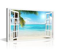 Canvas Art Wall Decorations for Living Room Blue Beach Wall Art 1 Piece Modern Natural Landscape Posters and Prints Canvas Wall Art Home Decorations for Living Room Framed Ready to Hang (24"W x 16"H)