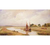 Canvas Artwork Pictures Print On Canvas Classic Painting Langrick Ferry on the River Witham Near Lincolnshire by Peter De Wint for Hallway Decor 60x90cm