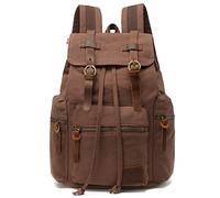 Canvas Backpack Unisex Vintage Casual Rucksack 17 inch Laptop Daypacks Schoolbag College Student Bookbag Hiking Camping Travel Bag Coffee
