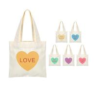 Canvas Bag - Valentine Heart Mini Handbag Set, 6 Pieces Conversation Heart Canvas Bags, Reusable Small Tote | Mini Love Shaped Handbags for Girls, Women, School, Shopping, Party, Gift,