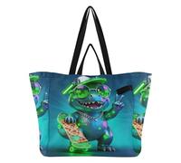 Canvas Bags Foldable Kitchen Grocery Bags Everyday Bag for Men Travel, Shopping Weekend Future Tech Dinosaur Emoticon (green)
