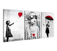 Canvas Banksy Collage - Hang Your Picture Right Away - Stylish Decoration - 3 Pictures Set - Living Room Office N003136a