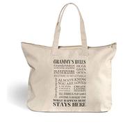 Canvas Beach Tote Grammy's Rules Grandmother Family & Friends Shopping Bags, Zippered Design Only, One Size