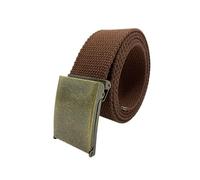 Canvas Belt Web Belt Military Belt Golf Belt with Antique Brass Flip-Top Buckle and Tip Waist size Up to 45" Long, Brown, 50''