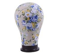 Canvas Block Wig Head Mannequin Manikin Head Wigs Making Display Head (Blue Flower 22 Inch)