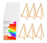 Canvas Boards with Easel for Painting 6 Pack 8 x 10 Inch Painting Canvas Panels with Pine Easels, Blank Canvas Beginner Kit for Acrylic Oil Watercolor Crafts Sip and Paint Art Party