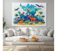 Canvas Cartoon Dinosaur Tropical Jungle Posters Bedroom 120 x 80 cm Wall Art for Boys Room Office, Canvas Art Prints Painting Artwork for Teen Kids Men Room Home Decoration