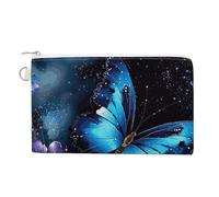 Canvas Coin Purse A Sleeping Fox Small Wallets for Women Slim Wallet with Zipper Key Ring Cute Change Purse Small Zipper Pouch, Galaxy Blue Butterfly, One Size, Pattern
