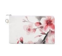 Canvas Coin Purse Ancient Skull And Flowers Small Wallets for Women Slim Wallet with Zipper Key Ring Cute Change Purse Small Zipper Pouch, Watercolor Pink Cherry Florals, One Size, Pattern