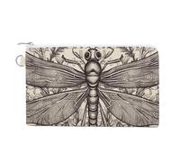 Canvas Coin Purse Ancient Skull And Flowers Small Wallets for Women Slim Wallet with Zipper Key Ring Cute Change Purse Small Zipper Pouch, Hand drawn floral dragonfly, One Size, Pattern