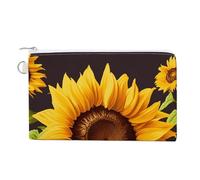 Canvas Coin Purse Ancient Skull And Flowers Small Wallets for Women Slim Wallet with Zipper Key Ring Cute Change Purse Small Zipper Pouch, Beautiful sunflower, One Size, Pattern