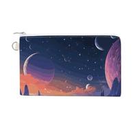 Canvas Coin Purse Animals And Landscapes Small Wallets for Women Slim Wallet with Zipper Key Ring Cute Change Purse Small Zipper Pouch, Colorful retro space theme, One Size
