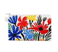 Canvas Coin Purse Batik Art Style Small Wallets for Women Slim Wallet with Zipper Key Ring Cute Change Purse Small Zipper Pouch, Paper Cut Flower, One Size, Pattern