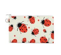 Canvas Coin Purse Beautiful White Blue Flowers Small Wallets for Women Slim Wallet with Zipper Key Ring Cute Change Purse Small Zipper Pouch, Ladybugs Pattern Infinite Speckled, One size