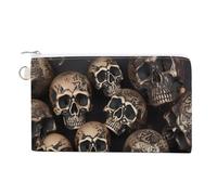 Canvas Coin Purse Beautiful White Blue Flowers Small Wallets for Women Slim Wallet with Zipper Key Ring Cute Change Purse Small Zipper Pouch, Many Skulls Get Together, One Size